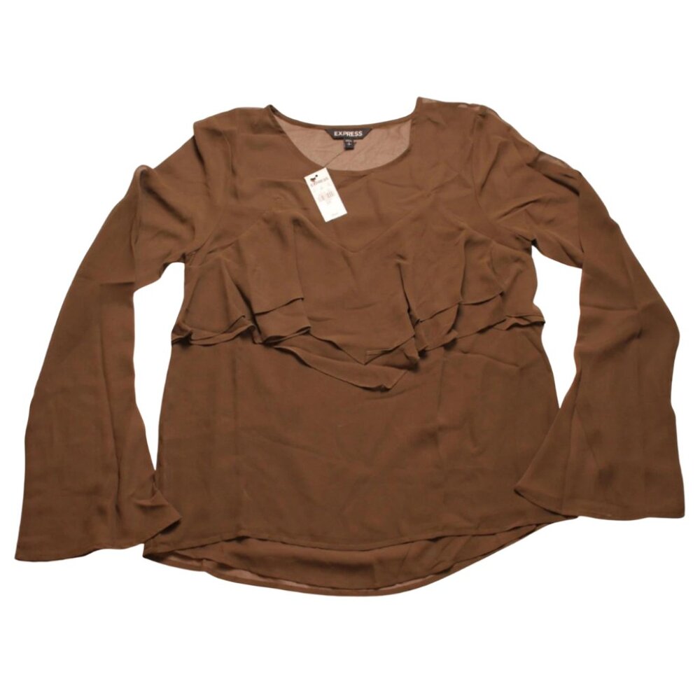 Express Women's Long Sleeve Button-up Brown Blouse NWT Size S